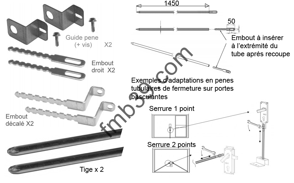 Accessoires pour portes de garage basculantes Pêne tubulaire avec embouts (la paire)