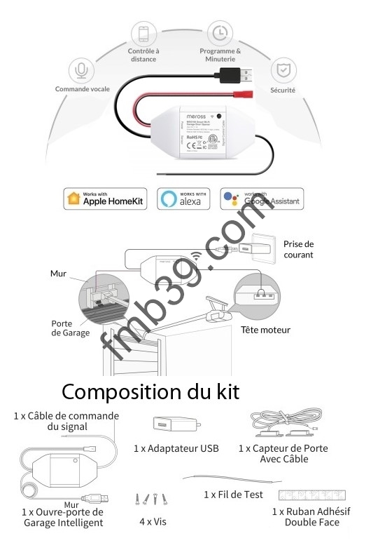 Domotique Récepteur connecté pour porte de garage MEROSS RoHs FC