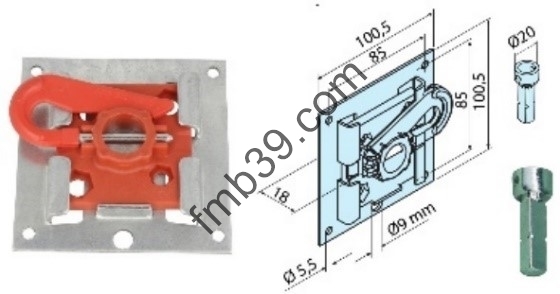 Pour moteurs BECKER Support P/R 3/20 avec rond Ø20 mm et goupille pour moteur BECKER