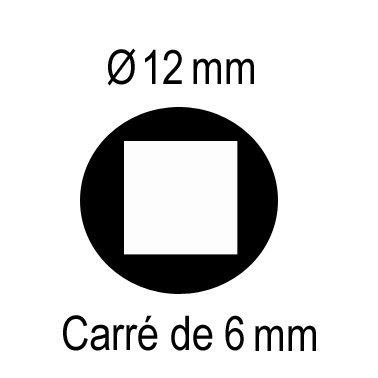 Tiges de sorties Ø 12 mm extérieur - carré de 6 mm intérieur